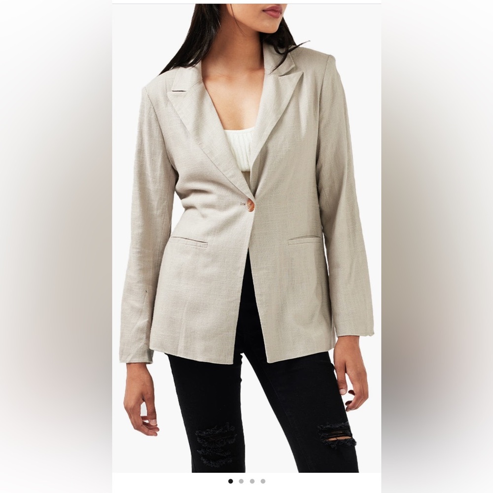 Belle & Bloom Synergy Wrap Tie Waist Blazer Linen‎ Jacket Coat tan medium NWT